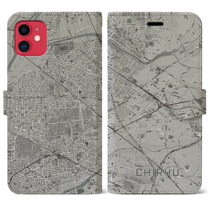 【知立（愛知県）】地図柄iPhoneケース（手帳タイプ）モノトーン・iPhone 11 用