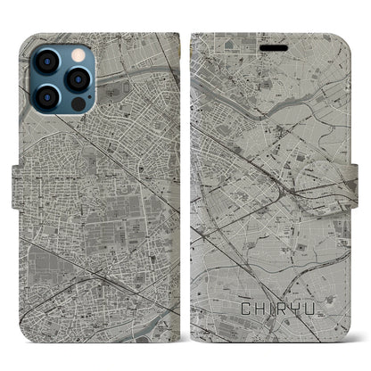 【知立（愛知県）】地図柄iPhoneケース（手帳タイプ）モノトーン・iPhone 12 / 12 Pro 用