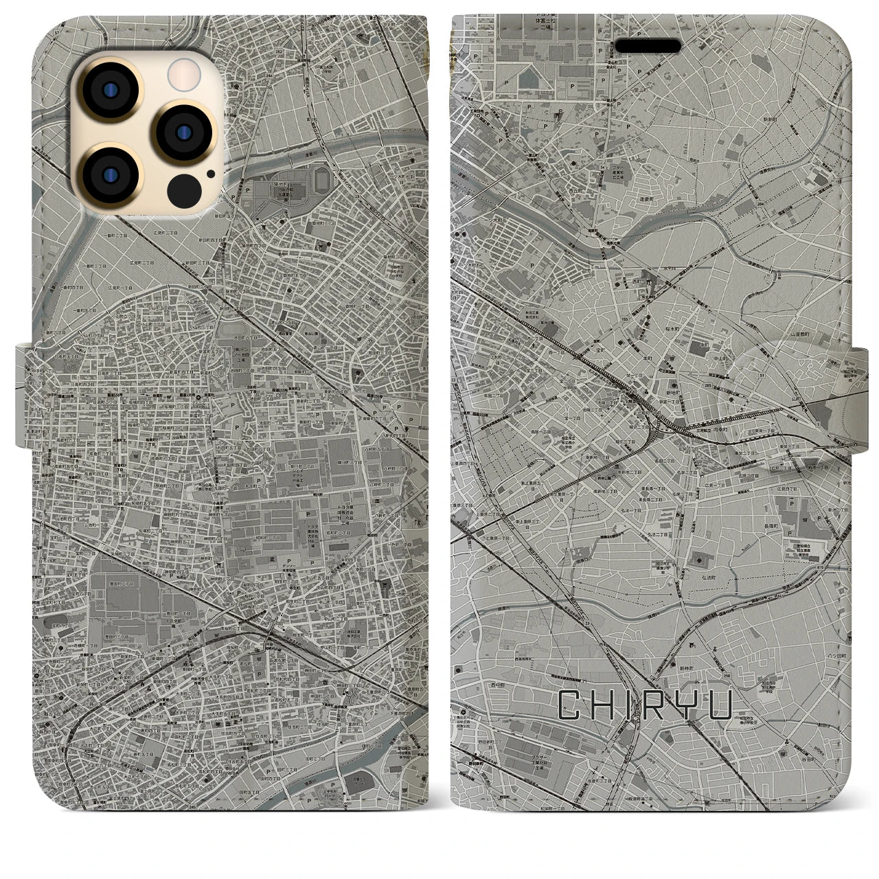 【知立】地図柄iPhoneケース（手帳両面タイプ・モノトーン）iPhone 12 Pro Max 用