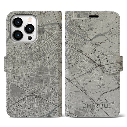 【知立（愛知県）】地図柄iPhoneケース（手帳タイプ）モノトーン・iPhone 13 Pro 用