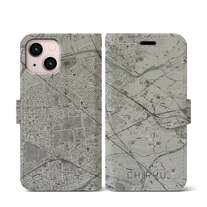 【知立（愛知県）】地図柄iPhoneケース（手帳タイプ）モノトーン・iPhone 13 mini 用