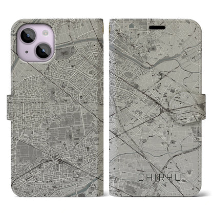 【知立（愛知県）】地図柄iPhoneケース（手帳タイプ）モノトーン・iPhone 14 用