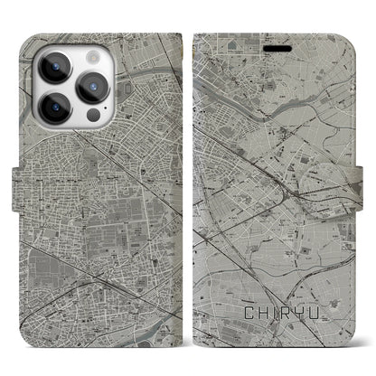 【知立（愛知県）】地図柄iPhoneケース（手帳タイプ）モノトーン・iPhone 14 Pro 用