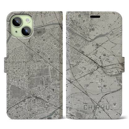 【知立（愛知県）】地図柄iPhoneケース（手帳タイプ）モノトーン・iPhone 15 用