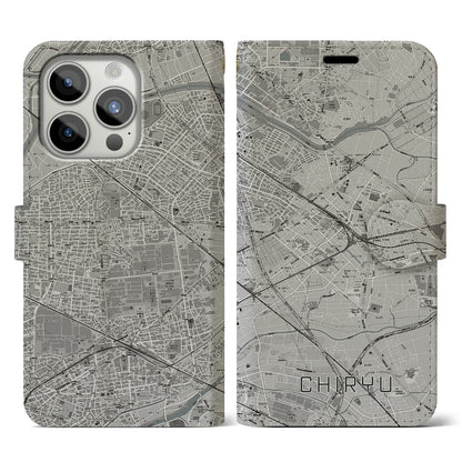 【知立（愛知県）】地図柄iPhoneケース（手帳タイプ）モノトーン・iPhone 15 Pro 用