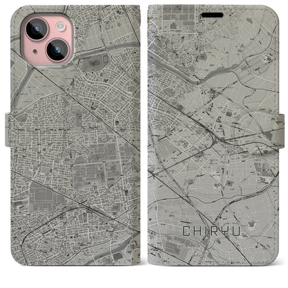 【知立（愛知県）】地図柄iPhoneケース（手帳タイプ）モノトーン・iPhone 15 Plus 用