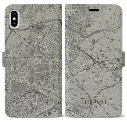 【知立（愛知県）】地図柄iPhoneケース（手帳タイプ）モノトーン・iPhone XS Max 用