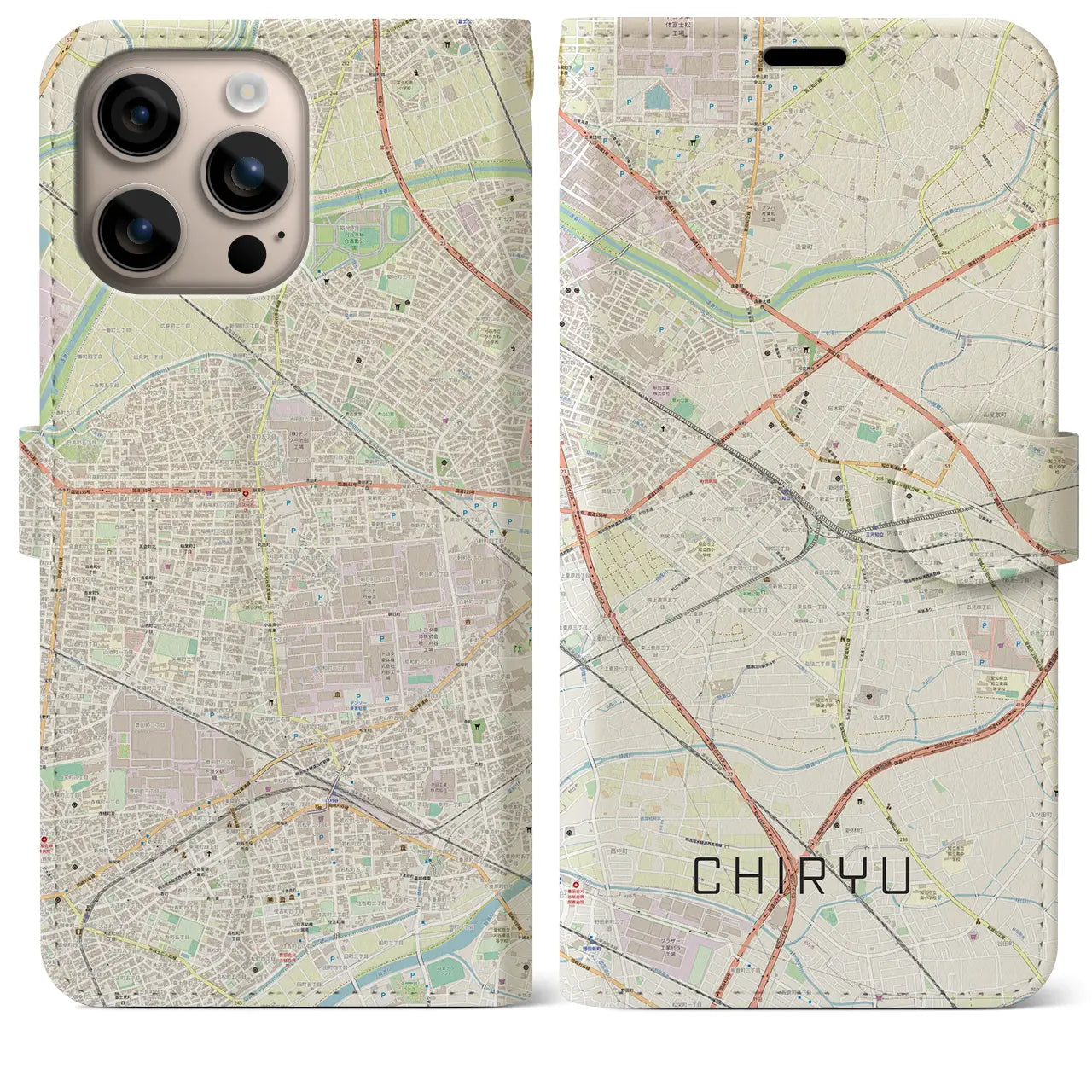 【知立（愛知県）】地図柄iPhoneケース（手帳タイプ）ナチュラル・iPhone 16 Plus 用