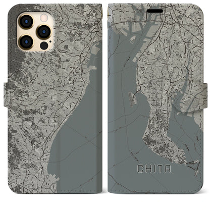 【知多2（愛知県）】地図柄iPhoneケース（手帳タイプ）モノトーン・iPhone 12 Pro Max 用