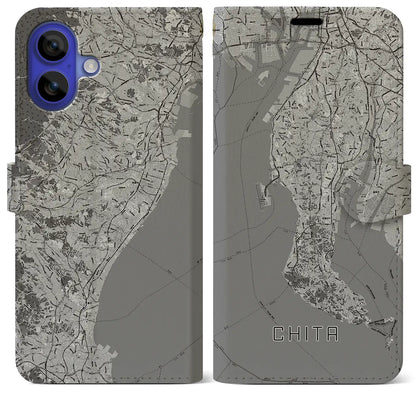 【知多2（愛知県）】地図柄iPhoneケース（手帳タイプ）モノトーン・iPhone 16 Pro Max 用