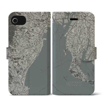 【知多2（愛知県）】地図柄iPhoneケース（手帳タイプ）モノトーン・iPhone SE（第3 / 第2世代） / 8 / 7 / 6s / 6 用