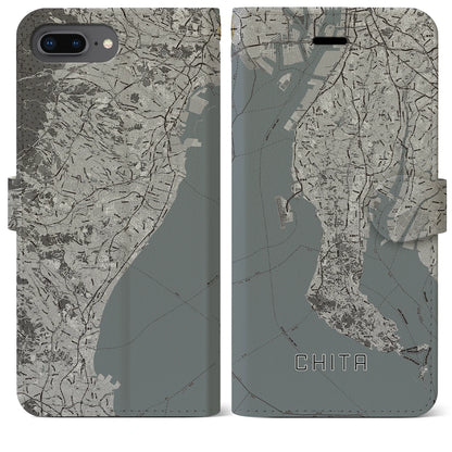 【知多2（愛知県）】地図柄iPhoneケース（手帳タイプ）モノトーン・iPhone 8Plus /7Plus / 6sPlus / 6Plus 用