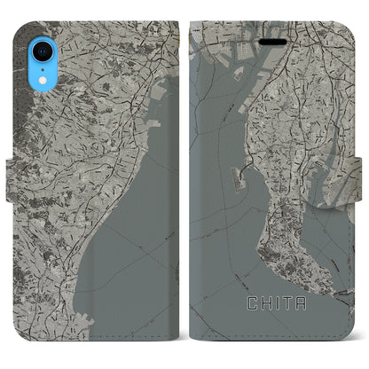 【知多2（愛知県）】地図柄iPhoneケース（手帳タイプ）モノトーン・iPhone XR 用