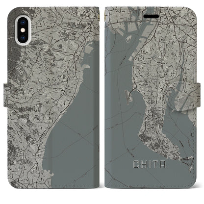 【知多2（愛知県）】地図柄iPhoneケース（手帳タイプ）モノトーン・iPhone XS Max 用