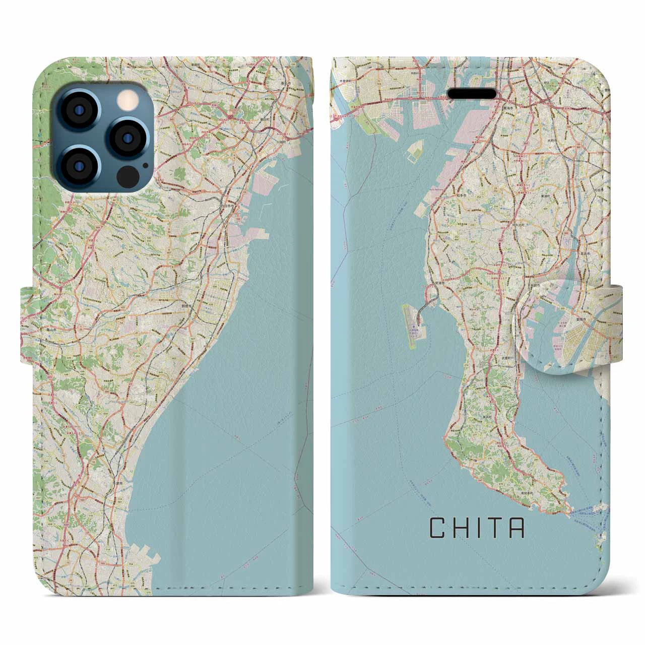 【知多2（愛知県）】地図柄iPhoneケース（手帳タイプ）
