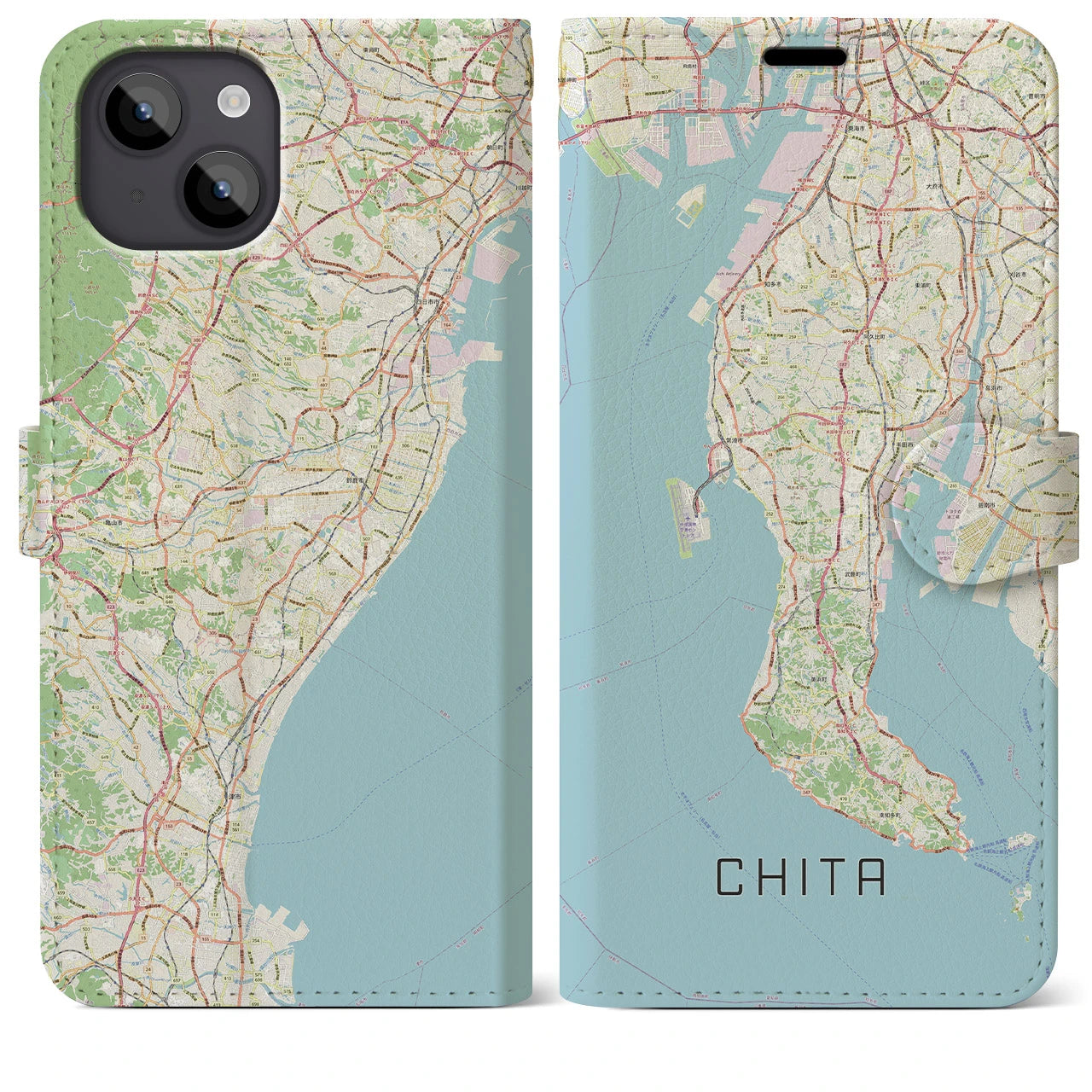 【知多2（愛知県）】地図柄iPhoneケース（手帳タイプ）