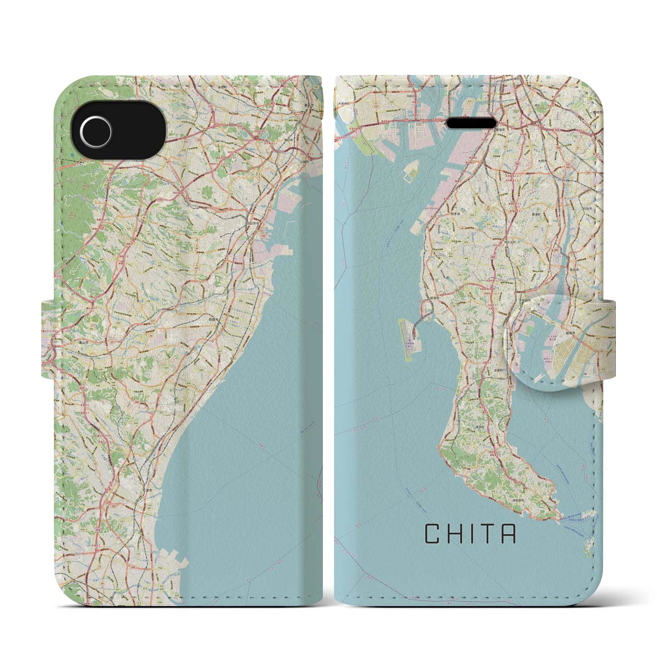 【知多2（愛知県）】地図柄iPhoneケース（手帳タイプ）