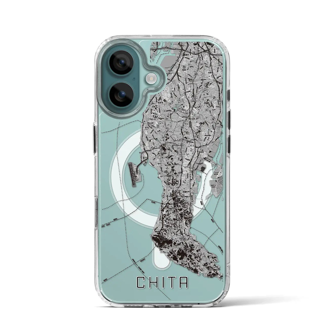 【知多2(愛知県)】地図柄iPhoneケース(MagSafeタイプ)モノトーン・iPhone 16 Pro 用