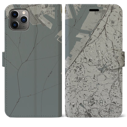 【知多（愛知県）】地図柄iPhoneケース（手帳タイプ）モノトーン・iPhone 11 Pro Max 用