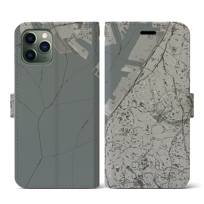 【知多（愛知県）】地図柄iPhoneケース（手帳タイプ）モノトーン・iPhone 11 Pro 用