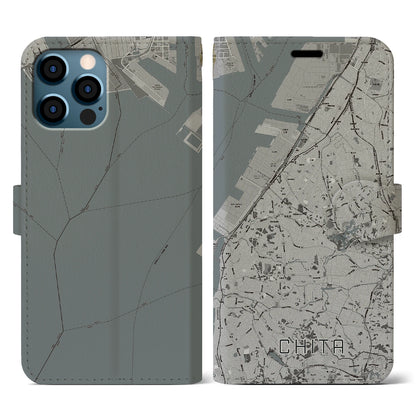 【知多（愛知県）】地図柄iPhoneケース（手帳タイプ）モノトーン・iPhone 12 / 12 Pro 用