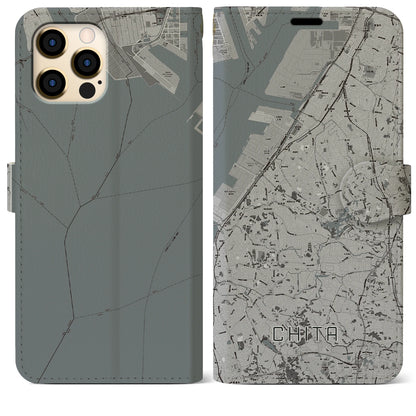 【知多（愛知県）】地図柄iPhoneケース（手帳タイプ）モノトーン・iPhone 12 Pro Max 用