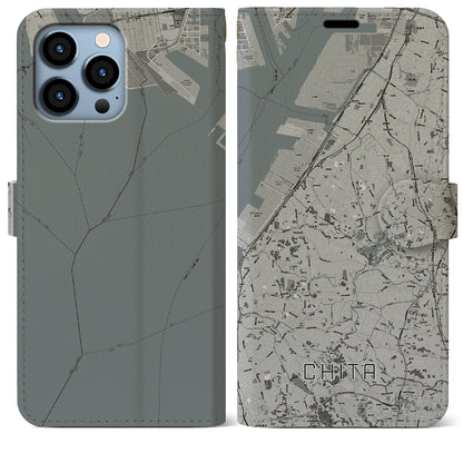 【知多（愛知県）】地図柄iPhoneケース（手帳タイプ）モノトーン・iPhone 13 Pro Max 用