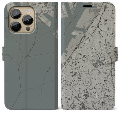 【知多（愛知県）】地図柄iPhoneケース（手帳タイプ）モノトーン・iPhone 14 Pro Max 用