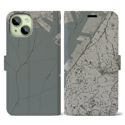 【知多（愛知県）】地図柄iPhoneケース（手帳タイプ）モノトーン・iPhone 15 用