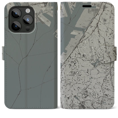 【知多（愛知県）】地図柄iPhoneケース（手帳タイプ）モノトーン・iPhone 15 Pro Max 用