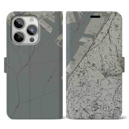 【知多（愛知県）】地図柄iPhoneケース（手帳タイプ）モノトーン・iPhone 15 Pro 用