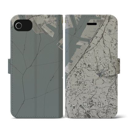 【知多（愛知県）】地図柄iPhoneケース（手帳タイプ）モノトーン・iPhone SE（第3 / 第2世代） / 8 / 7 / 6s / 6 用