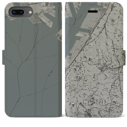 【知多（愛知県）】地図柄iPhoneケース（手帳タイプ）モノトーン・iPhone 8Plus /7Plus / 6sPlus / 6Plus 用