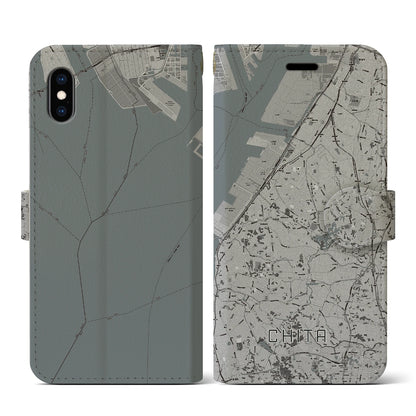 【知多（愛知県）】地図柄iPhoneケース（手帳タイプ）モノトーン・iPhone XS / X 用