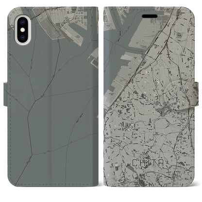 【知多（愛知県）】地図柄iPhoneケース（手帳タイプ）モノトーン・iPhone XS Max 用