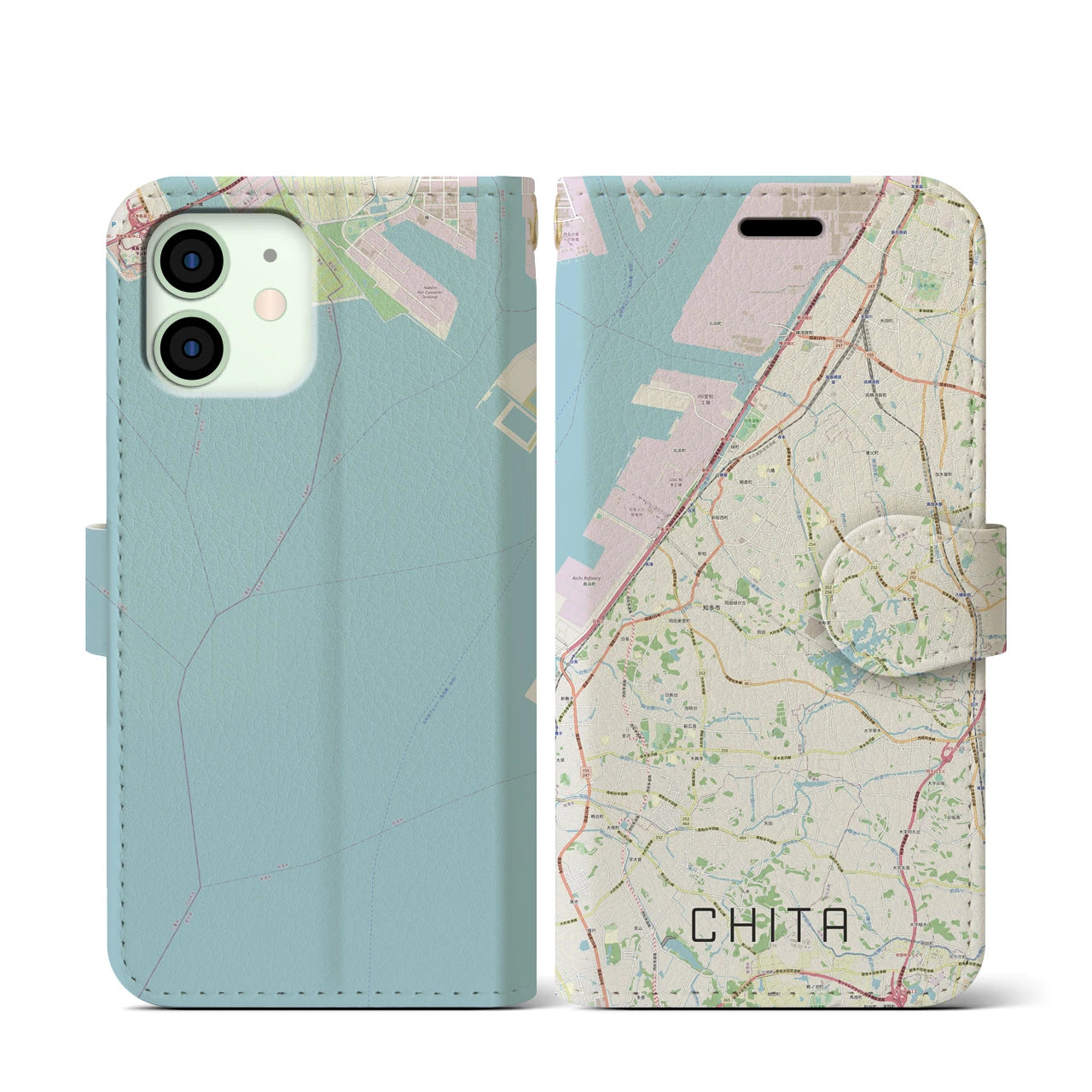 【知多（愛知県）】地図柄iPhoneケース（手帳タイプ）