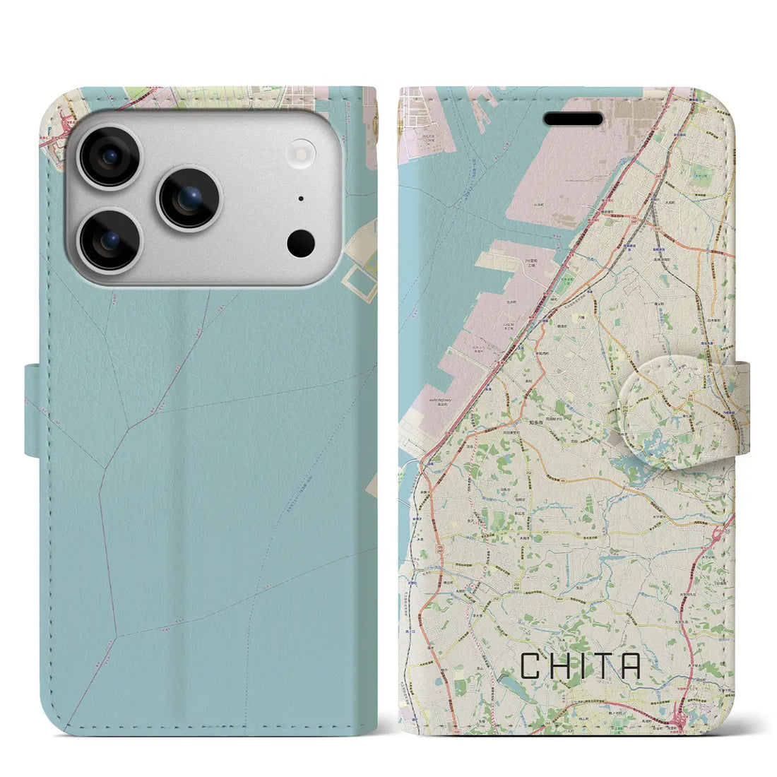 【知多（愛知県）】地図柄iPhoneケース（手帳タイプ）モノトーン・iPhone 17 Pro Max 用