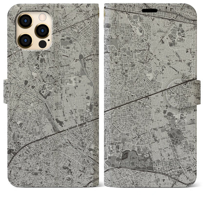 【千歳船橋（東京都）】地図柄iPhoneケース（手帳タイプ）モノトーン・iPhone 12 Pro Max 用