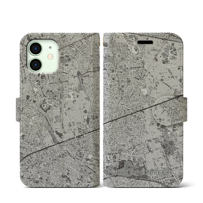 【千歳船橋（東京都）】地図柄iPhoneケース（手帳タイプ）モノトーン・iPhone 12 mini 用