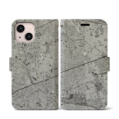 【千歳船橋（東京都）】地図柄iPhoneケース（手帳タイプ）モノトーン・iPhone 13 mini 用