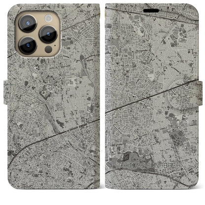 【千歳船橋（東京都）】地図柄iPhoneケース（手帳タイプ）モノトーン・iPhone 14 Pro Max 用