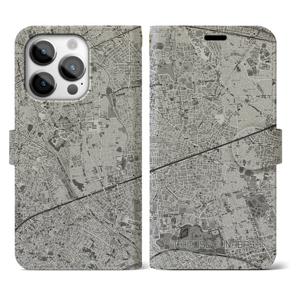 【千歳船橋（東京都）】地図柄iPhoneケース（手帳タイプ）モノトーン・iPhone 14 Pro 用