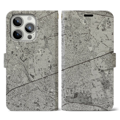 【千歳船橋（東京都）】地図柄iPhoneケース（手帳タイプ）モノトーン・iPhone 15 Pro 用