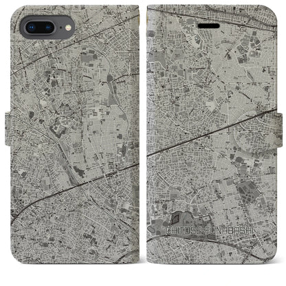 【千歳船橋（東京都）】地図柄iPhoneケース（手帳タイプ）モノトーン・iPhone 8Plus /7Plus / 6sPlus / 6Plus 用