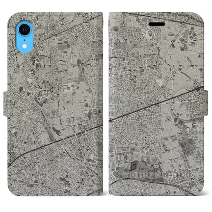 【千歳船橋（東京都）】地図柄iPhoneケース（手帳タイプ）モノトーン・iPhone XR 用