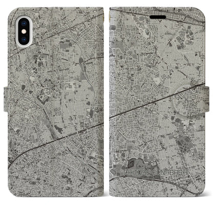 【千歳船橋（東京都）】地図柄iPhoneケース（手帳タイプ）モノトーン・iPhone XS Max 用