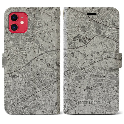【千歳烏山（東京都）】地図柄iPhoneケース（手帳タイプ）モノトーン・iPhone 11 用