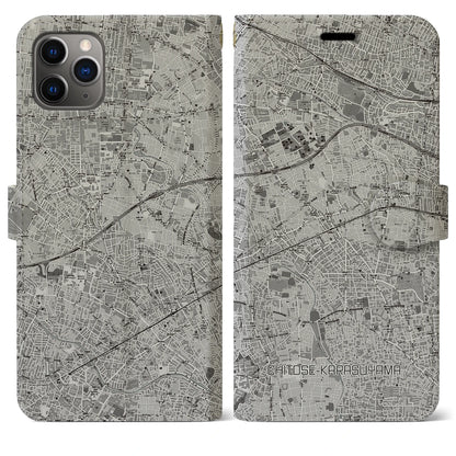 【千歳烏山（東京都）】地図柄iPhoneケース（手帳タイプ）モノトーン・iPhone 11 Pro Max 用