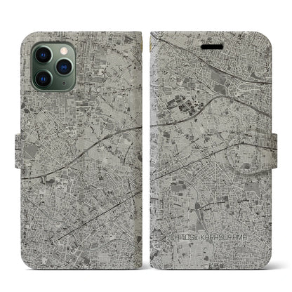 【千歳烏山（東京都）】地図柄iPhoneケース（手帳タイプ）モノトーン・iPhone 11 Pro 用