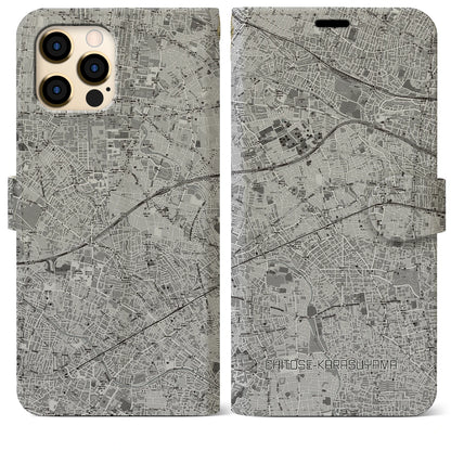 【千歳烏山（東京都）】地図柄iPhoneケース（手帳タイプ）モノトーン・iPhone 12 Pro Max 用